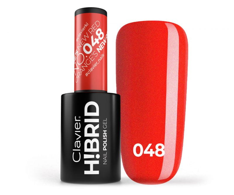 Lakier hybrydowy H!BRID – 048 Orange New Red (delikatny brokat)